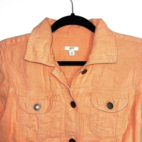 J. Jill 100% Linen Neon Orange Button Utility Jacket Xsmall Women’s - Picture 2 of 10